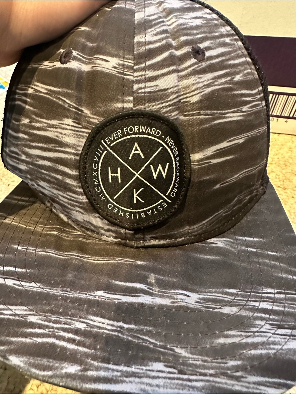 HAWK Patch Snapback Cap in Gray and White